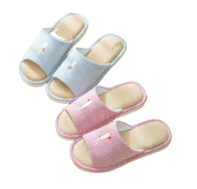 

Summer indoor linen slippers men and women at home with soft slip-resistant couples cotton and linen slippers