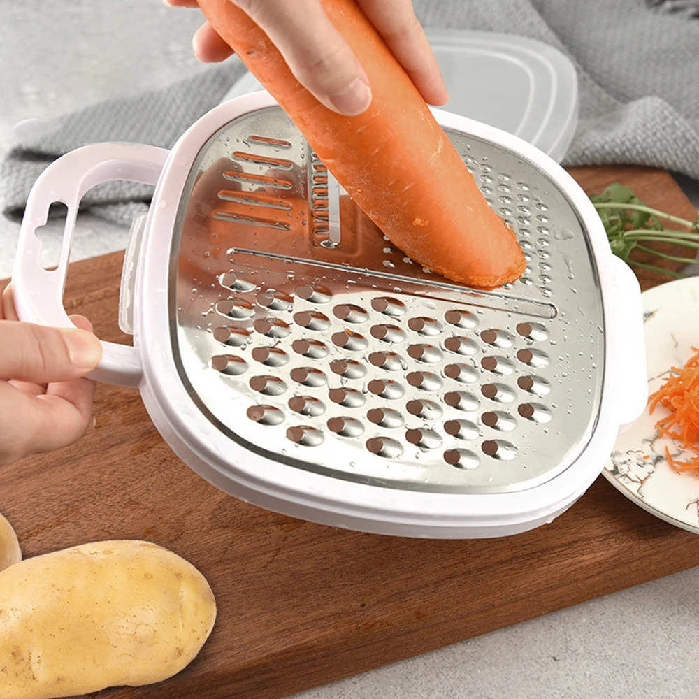 

Multi-functional Vegetable Fruits Tool Potatoes Carrot Stainless Steel Silk Cutter Slice Wire Planer Kitchen Artifact Bring Box, Grey