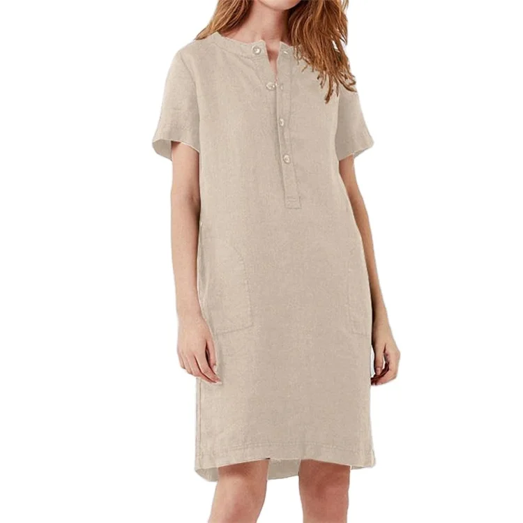

Brown Long Sleeve Woman Lady Elegant Sexy Summer Sun 2021 Linen Dress