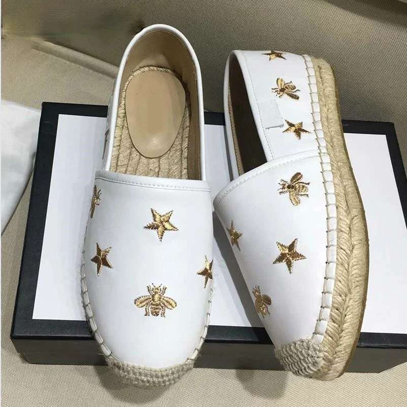 

2021 Fashion Platform Female Casual Shoes Genuine Sheepskin Bee Women Espadrilles Shoes Zapatillas Mujer Designer Shoes Loafers