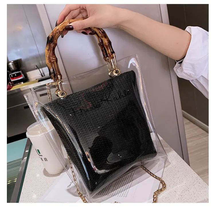 

NEW Wholesale Clear Jelly Transparent Girls Handbags 2pcs Set Hand Bag For Women Purses