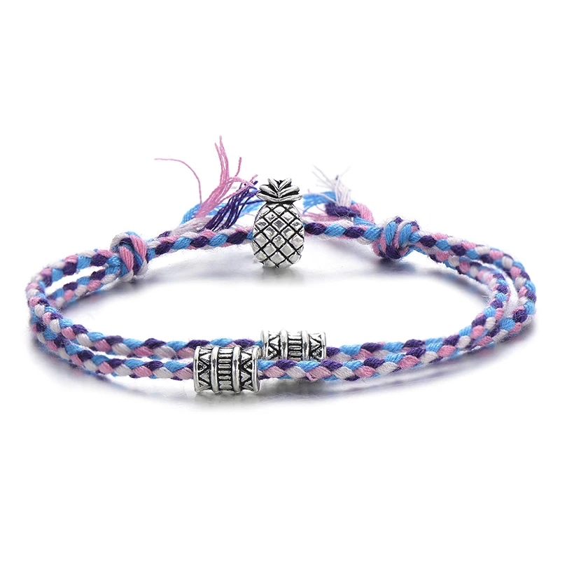 

Unique Tibetan Silver Color Charm Pineapple Bracelets For Women Men Vintage Multilayer Braided Wrap Bracelet Friend Gifts