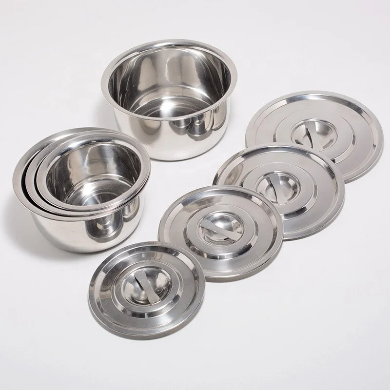 

Cheap Metal Mixing Bowl With Lid Stainless Seasoning basin Serving Condiment Jar Set, Silver