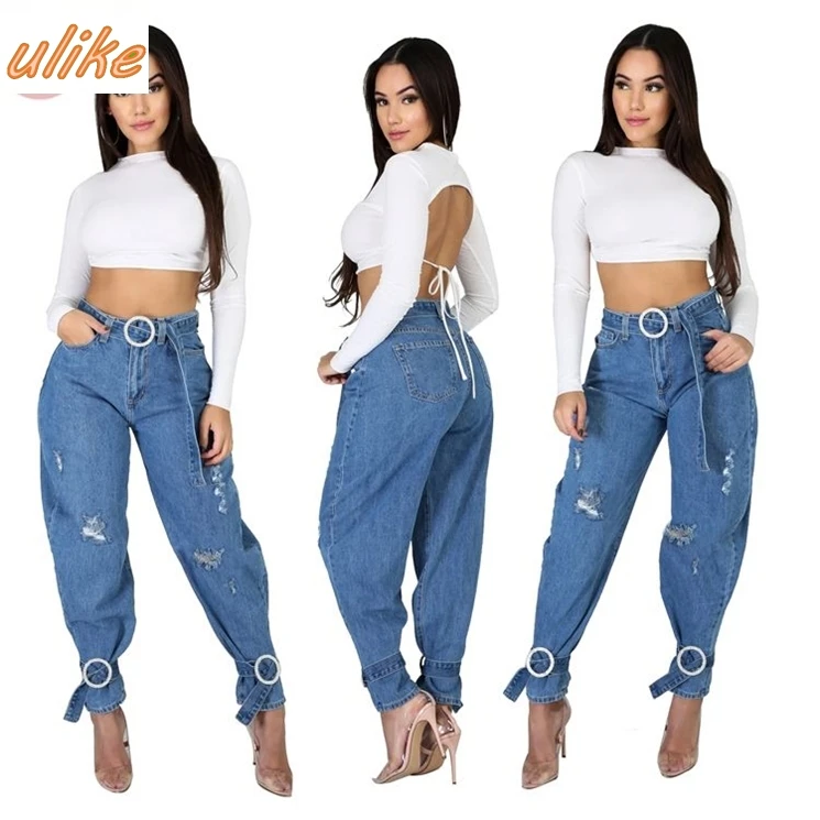 

ripped casual denim trousers loose Leggings high waist Jeans Casual Women Pants
