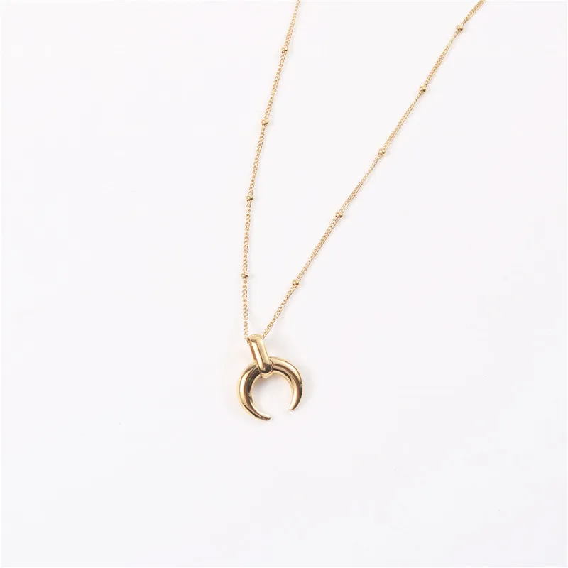 

Joolim Jewelry 18K Gold Plated Moon Shape Pendant Necklace Trendy Necklace Wholesale Necklaces Stainless Steel Chains Geometric