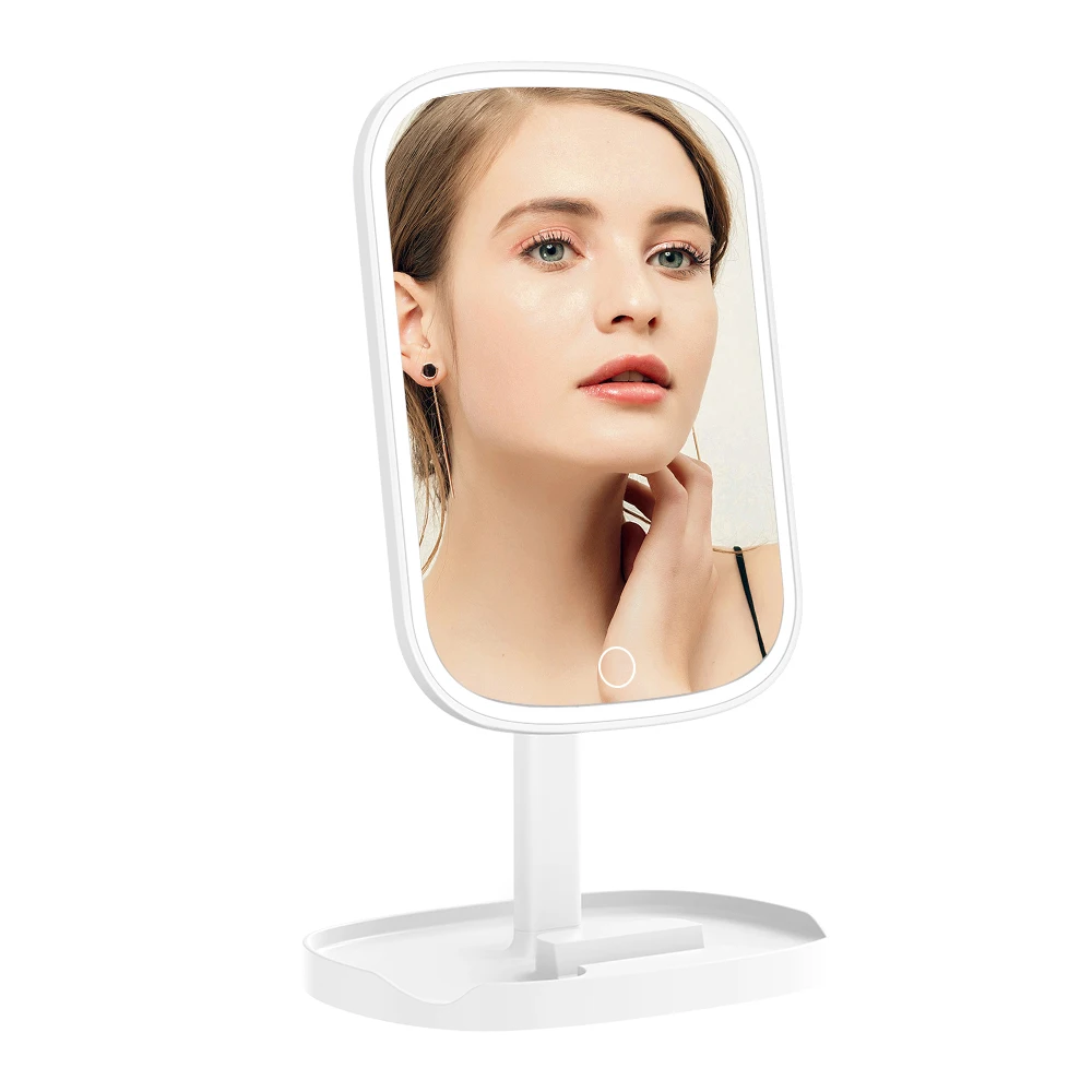 

M13 Desktop Rechargeable Square Led Vanity Makeup Mirror With Chassis Mobile Phone Holder