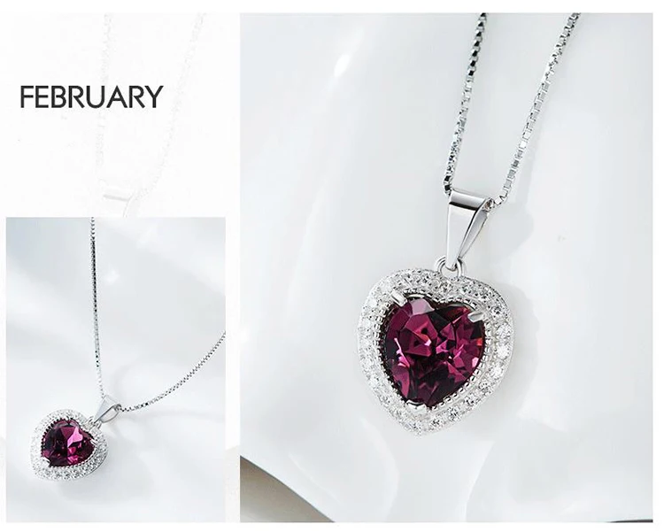 product-Birth Month Gemstone Necklace, Heart Necklace Silver 925 Sterling-BEYALY-img