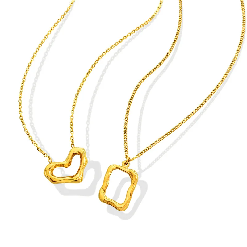 

No Fade 18K Gold Plated Stainless Steel Hollow Heart Pendant Necklace Titanium Steel Irregular Heart Necklace For Women