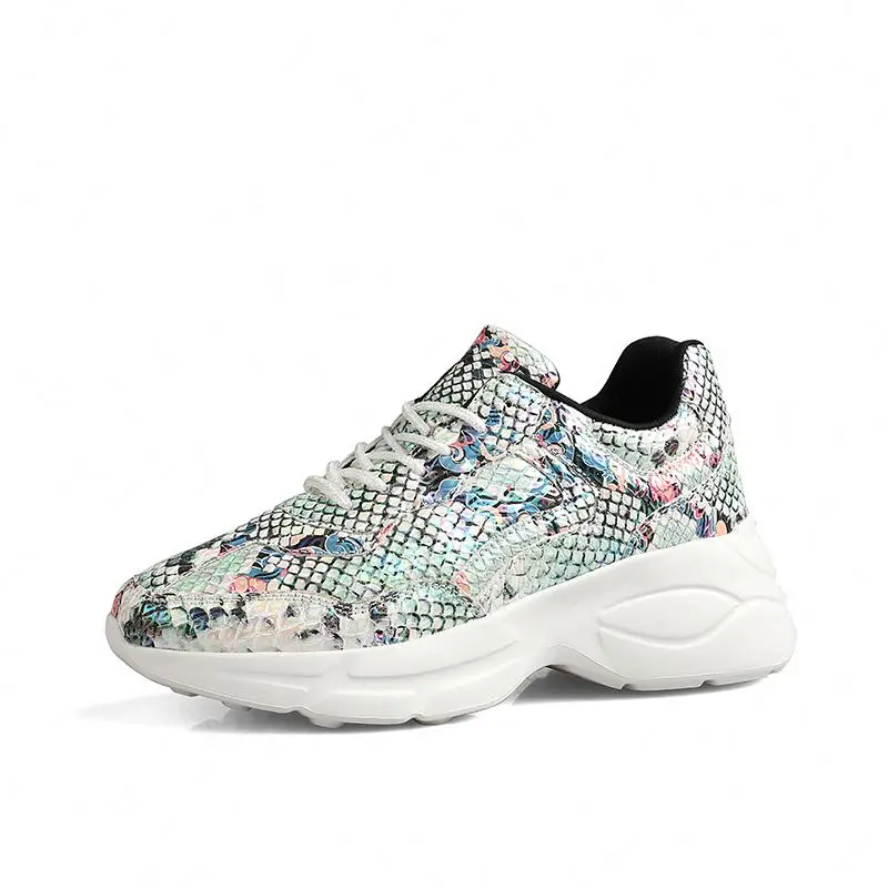 

2020 Summer Fashionable Snakeskin Versatile Women Fashion Sport Shoes Ladies Lace up Popular Walking Sneakers For Women