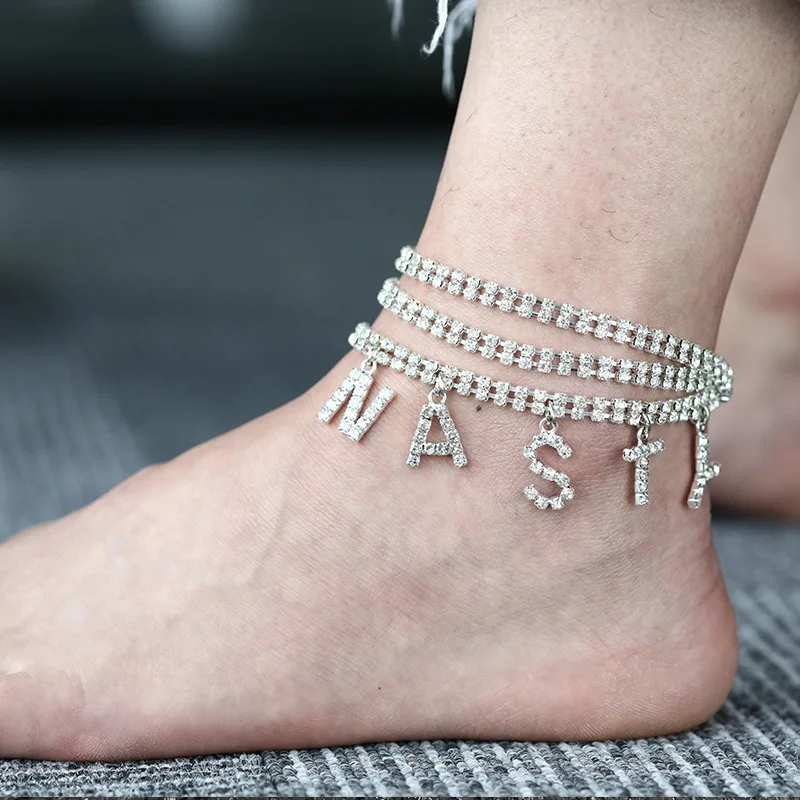 

Eico Crystal Tennis Anklet Bracelet Women NASTY Letter Anklets 2020