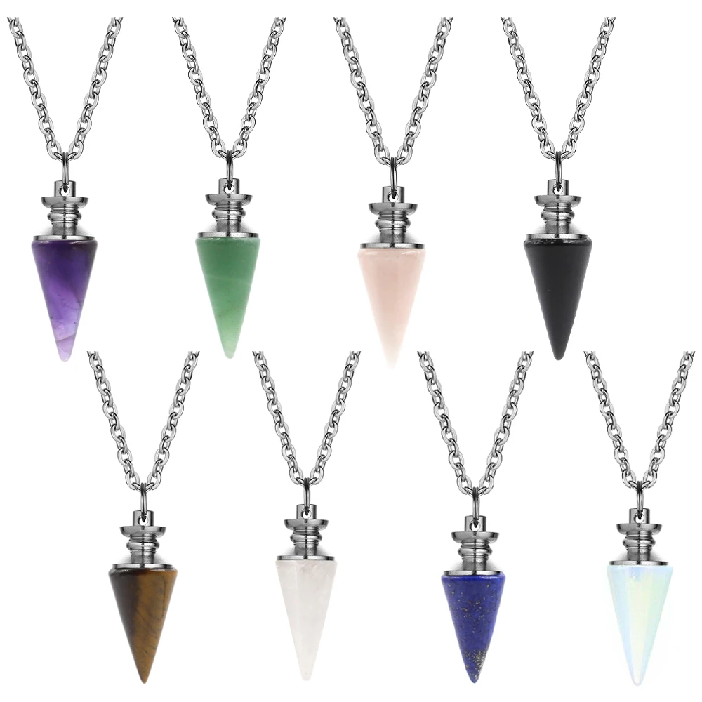 

Natural Quartz Crystal Point Necklace Dowsing Pendulum Divination Healing Crystals Stone Reiki Chakra Pendant for necklace