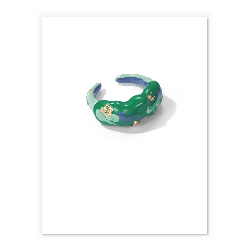 

BS322 Handmade Green Enamel Finger Rings Creative Personality Chunkry Rings Not Fading Opening Ring For Girls Women