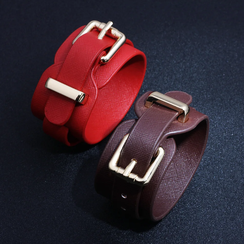 

European and American Wholesale Multicolor Adjustable Orange Wide PU Belt Punk Leather Bracelet