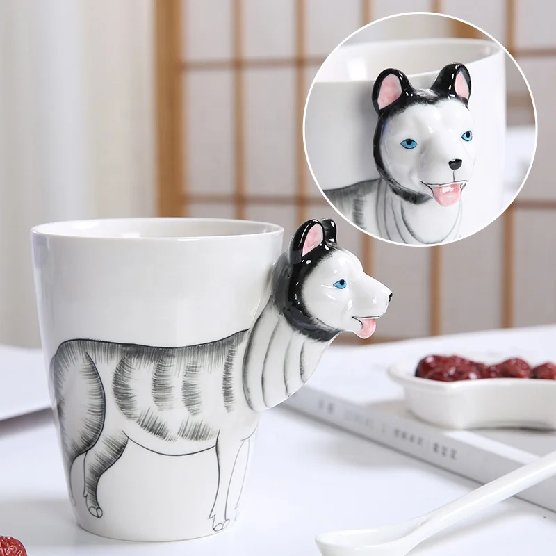 

Wholesale high quality personalized animal husky dog porcelain cup creative cheap 450 ml glazed ceramic cup