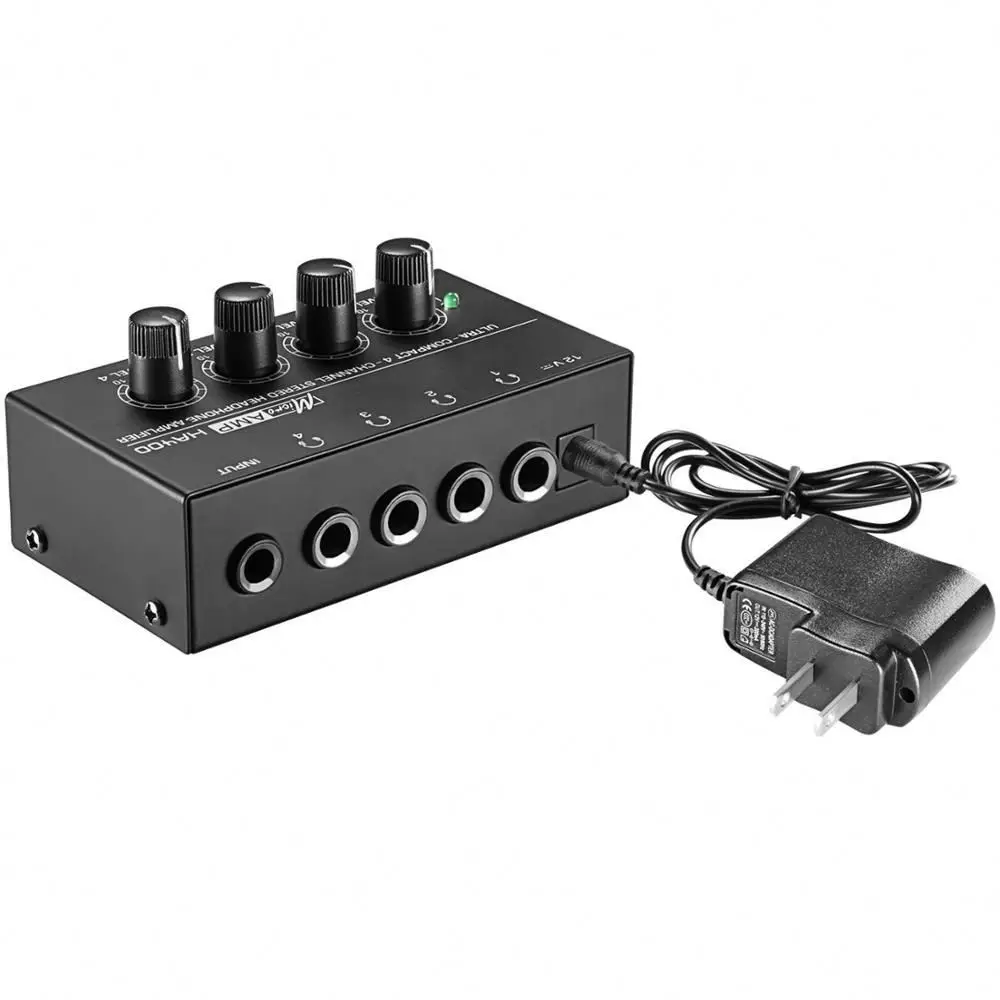 DAYMIC Professional Stereo Hifi Mini HA400 4 Channel Monitor Headphone Amplifier, Black
