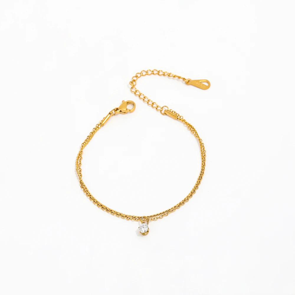 High End Gold Plated Stainless Steel CZ Double-layer Bracelet for Women Wholesale Jewelry