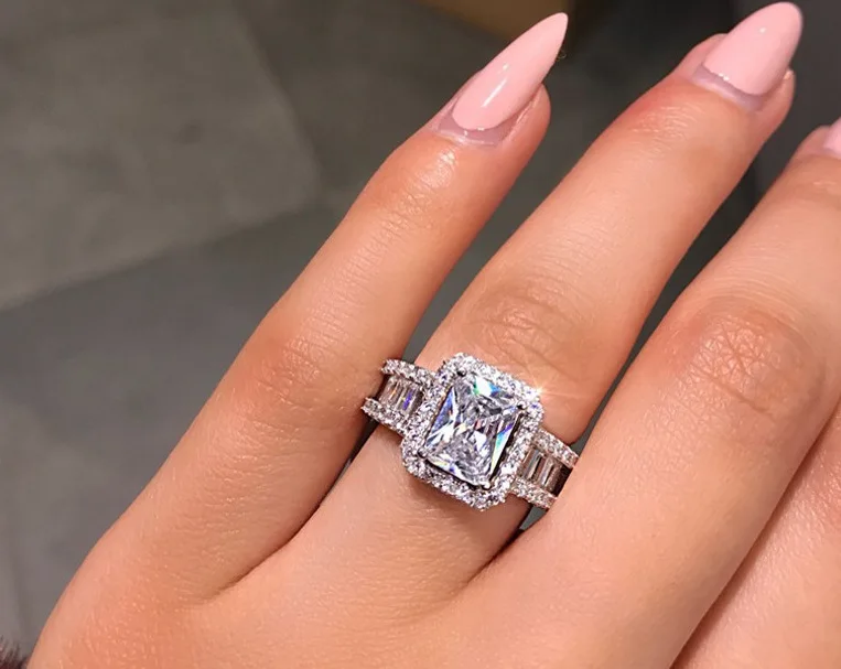 

S925 Sterling silver zircon engagement ring Ladies party party accessories