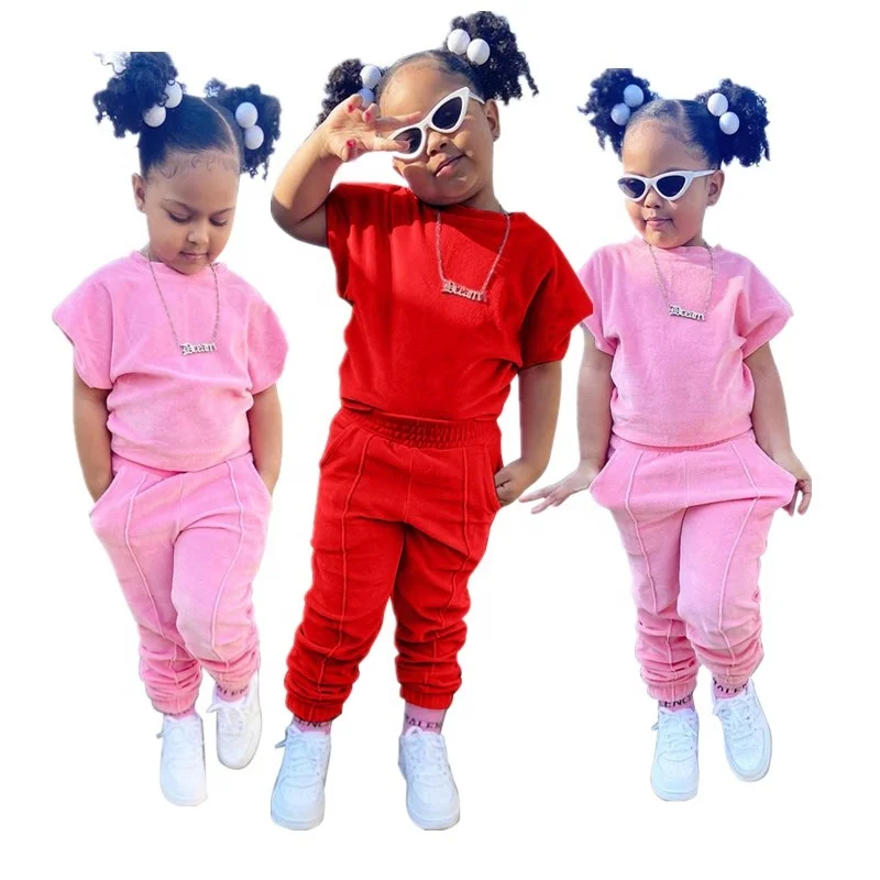 

2022 Girls Hot selling Children Boutique Clothing Lace Up Top Jeans Designer Fashion Kids Clothing Fall Clothes, 2 colors