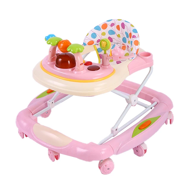 

hot sale 4 wheels 360 degree wheels Plastic Music Cartoon Baby Walker baby learn to walk toddler, Pink blue aqua