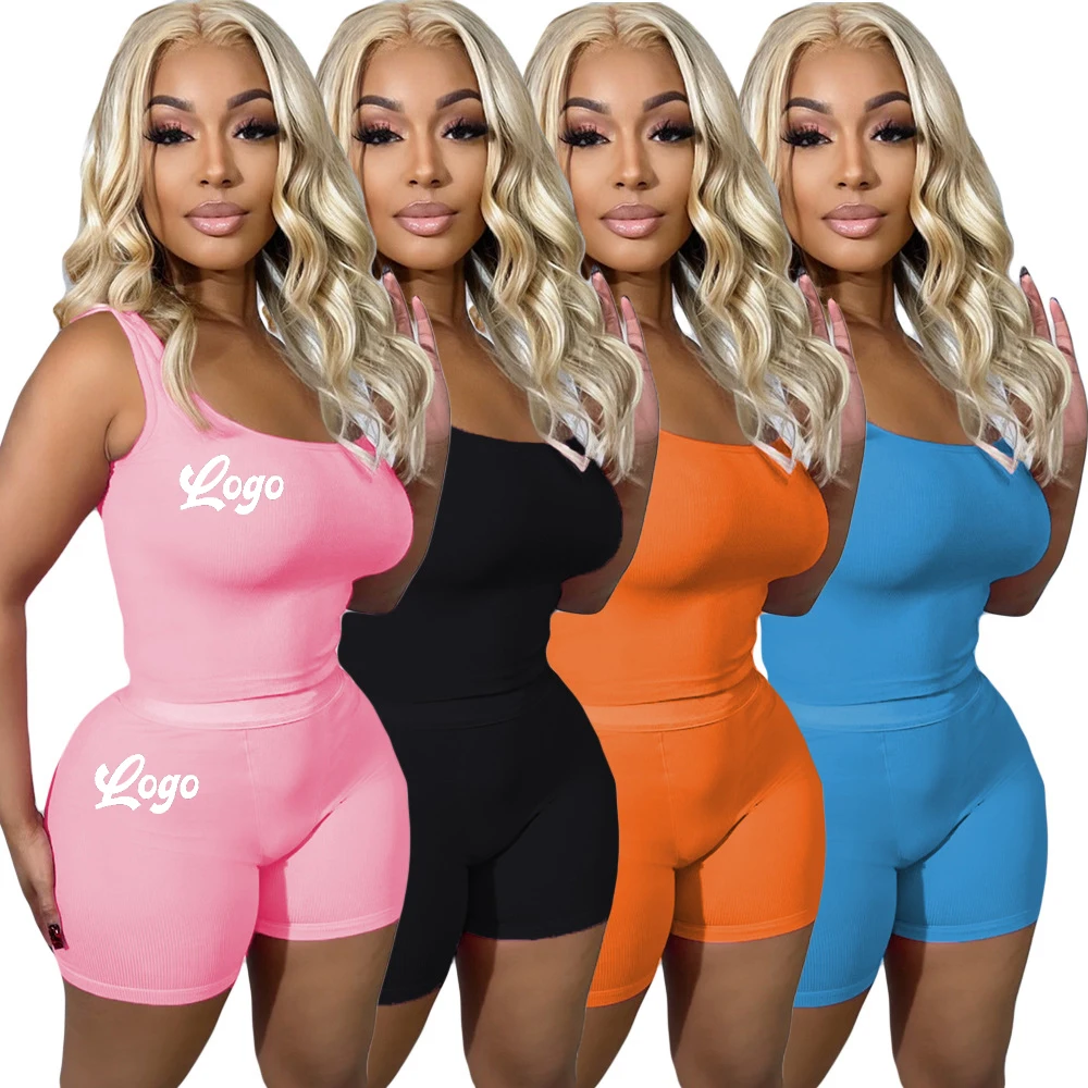 New Fashion 2026 Women Summer Biker Set Solid Color Sleeveless Top With Short 2 Piece Set Women Clothing