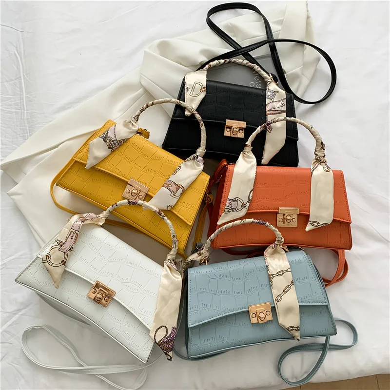 

Latest Trendy Women's Handbag PU Leather Mini Hand bag Crossbody Shoulders Bags With Scarf Cheap Wholesale Ladies Bag