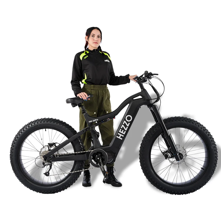 

High Power Fast 26 Inches Fat Tire Carbon Fiber Frame ebike 1000w 48V Powerful 9 speed Full Suspension Electric Mountain Bike