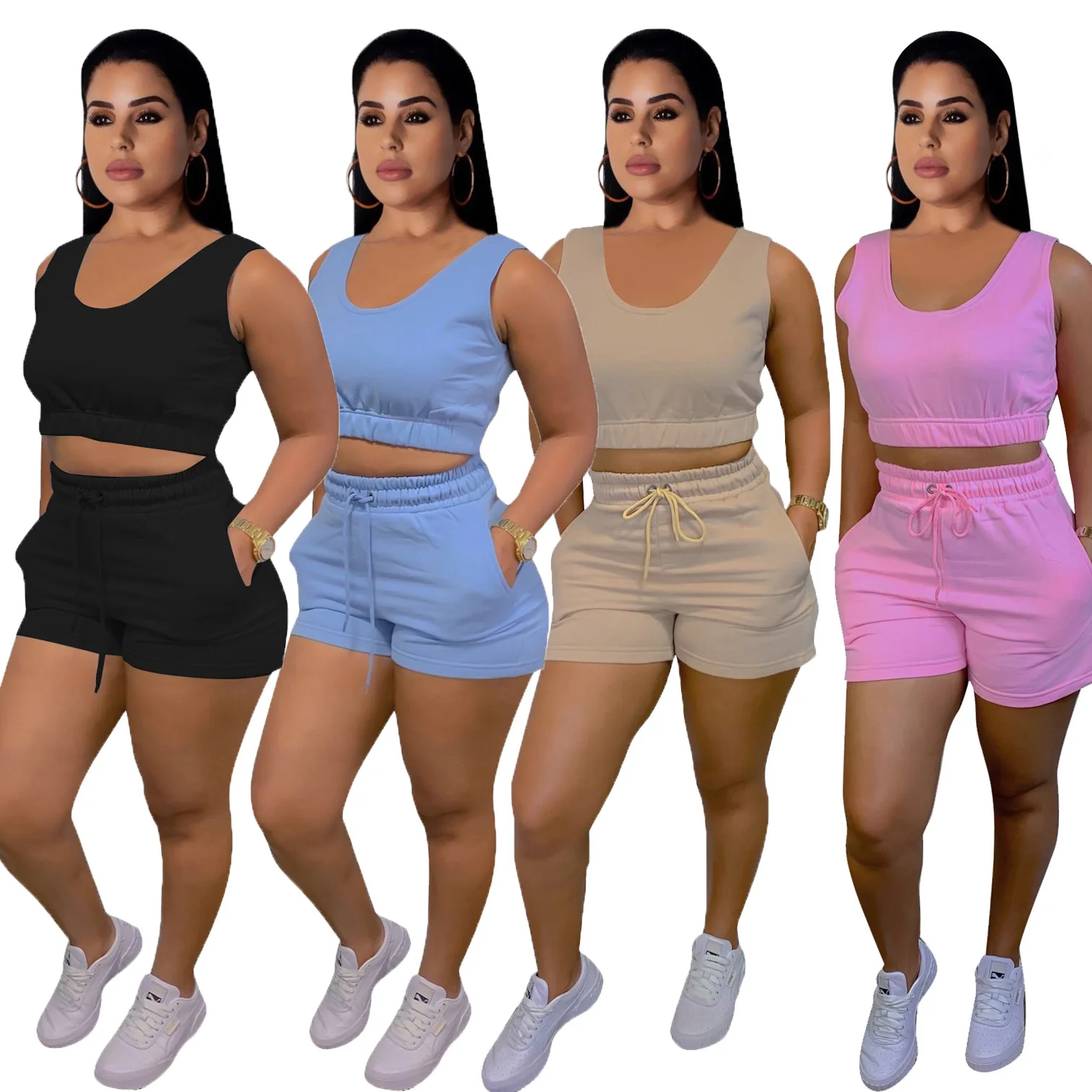 

Fashion solid color vest sports leisure suit women jogger two piece short set, Customized color/as show