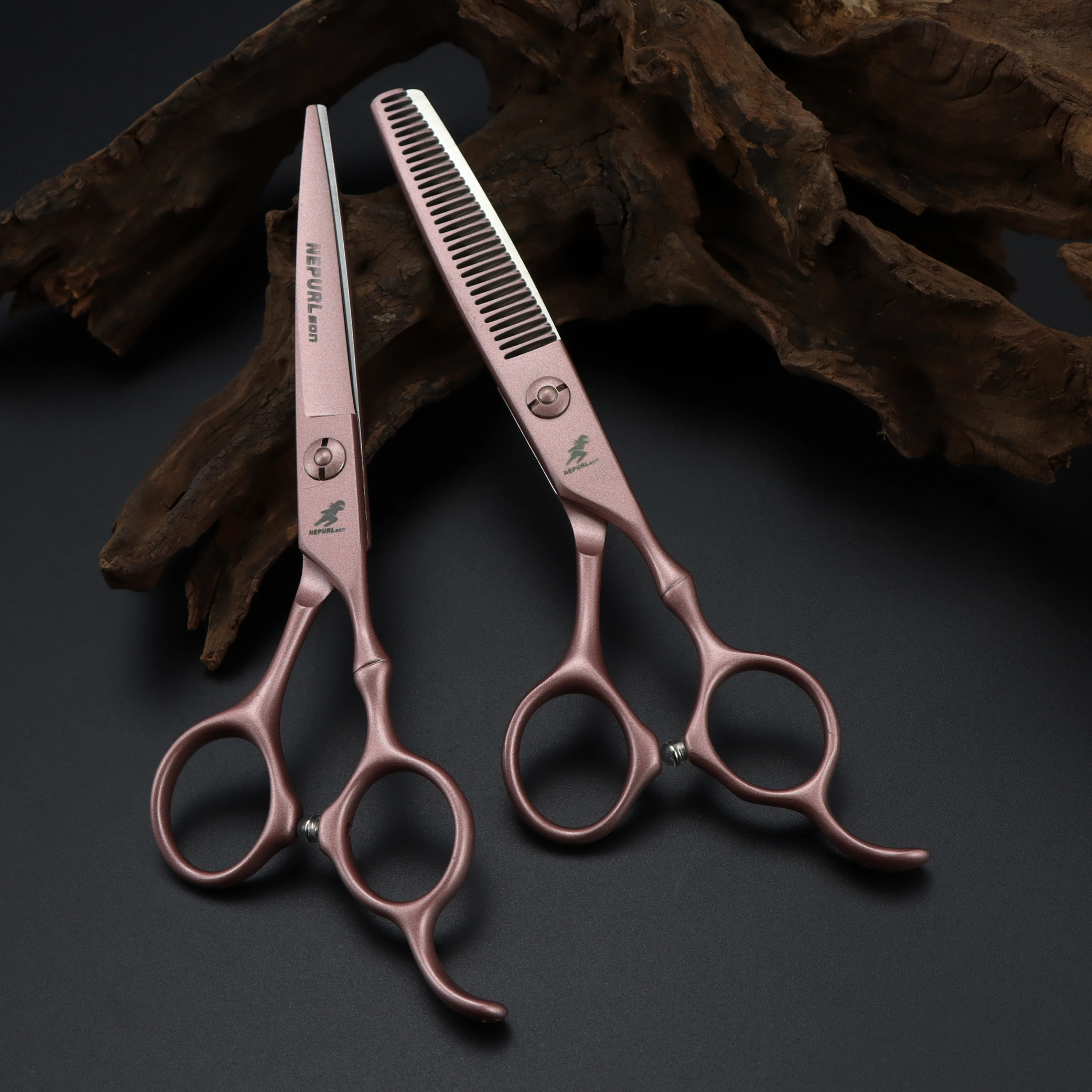 

6.0 inch NEPURLson rose gold Bamboo handle new fashion design beauty barber scissors flat scissors tooth Hair scissors