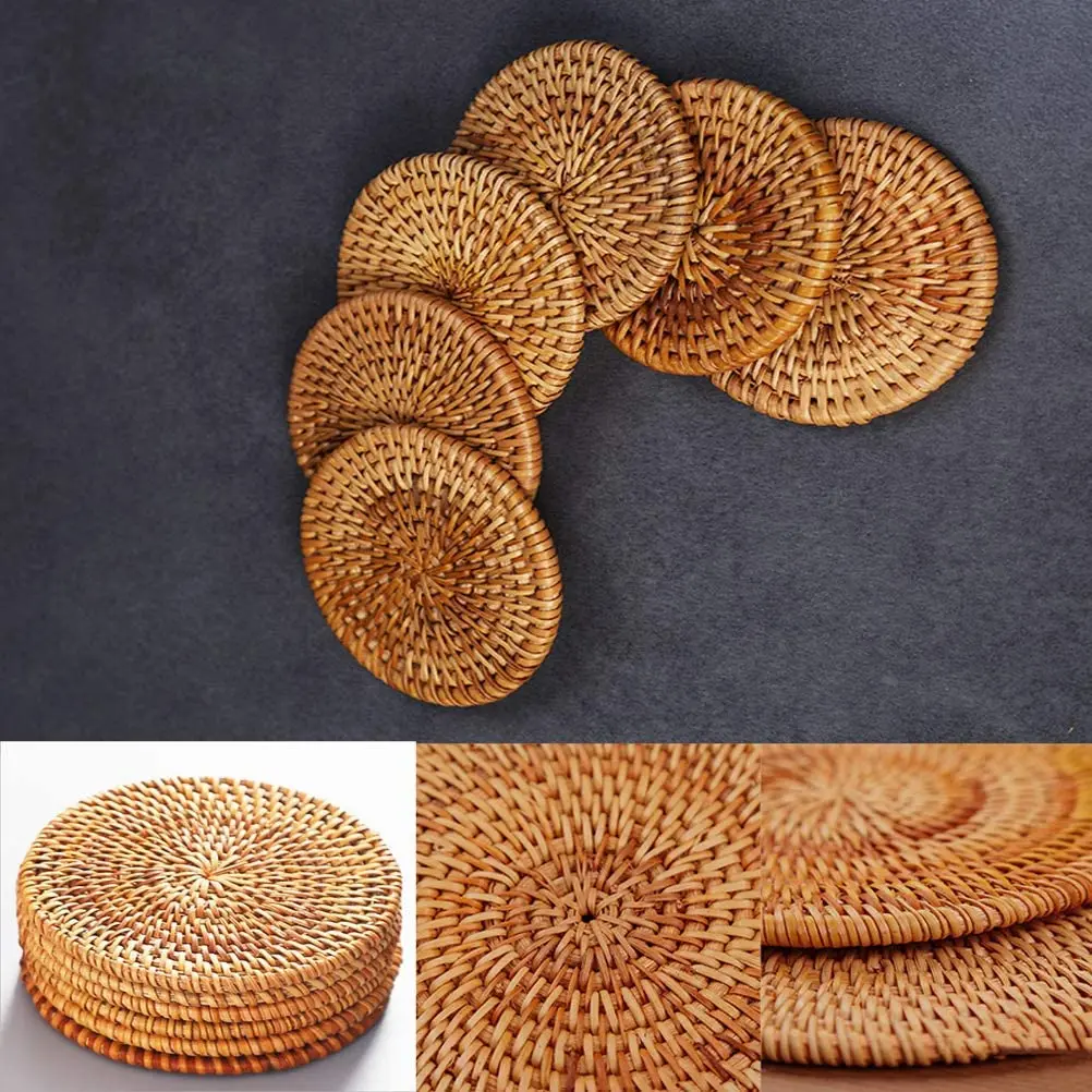 Handmade Rattan Coasters For Drinks Home Decor Plant Mat Round Cup Mat