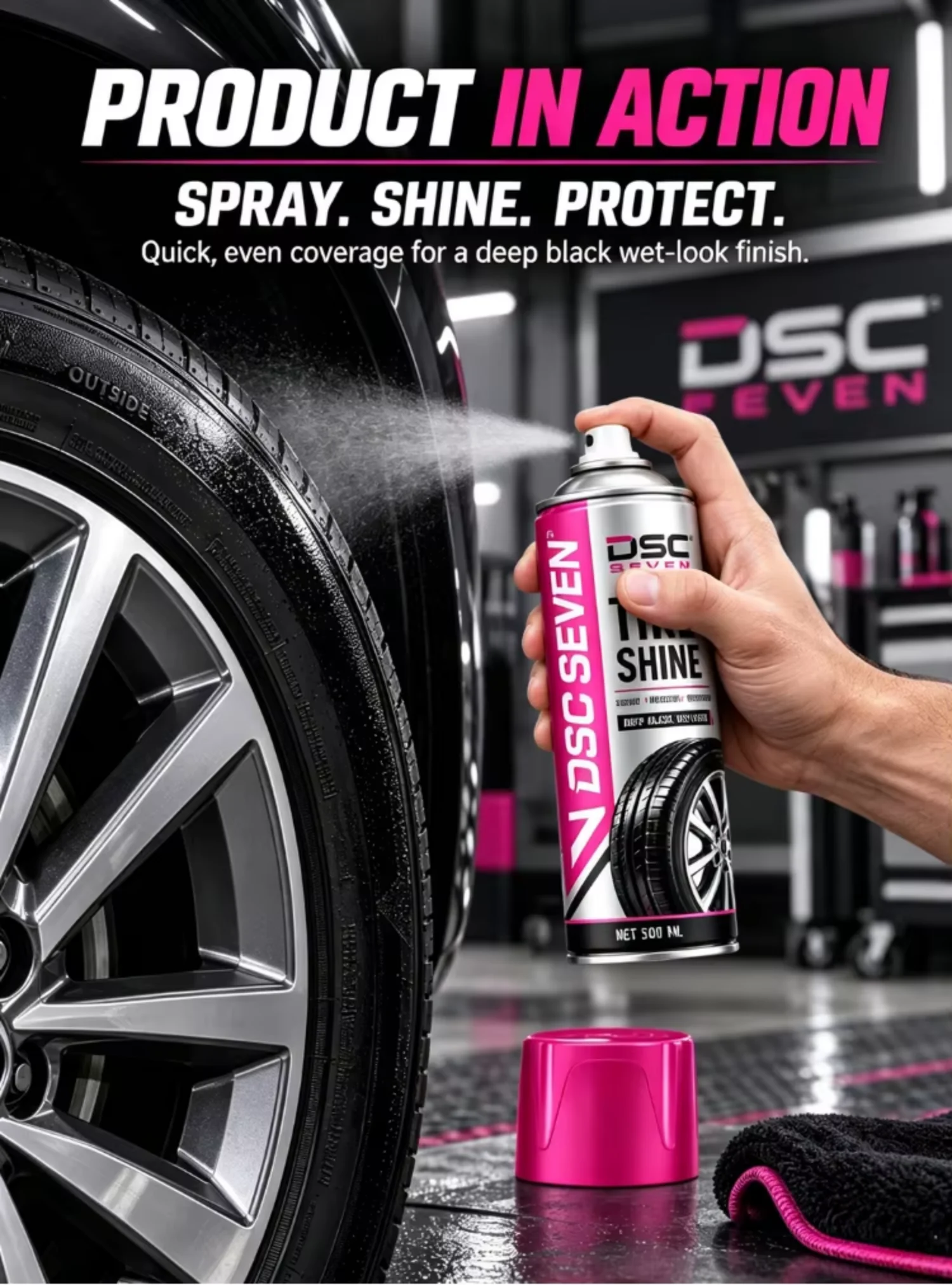 Automotive Tire Shine Aerosol Spray Black Wet Look Rubber Protectant 500ml Long Lasting Gloss Car Wheel Dressing Product