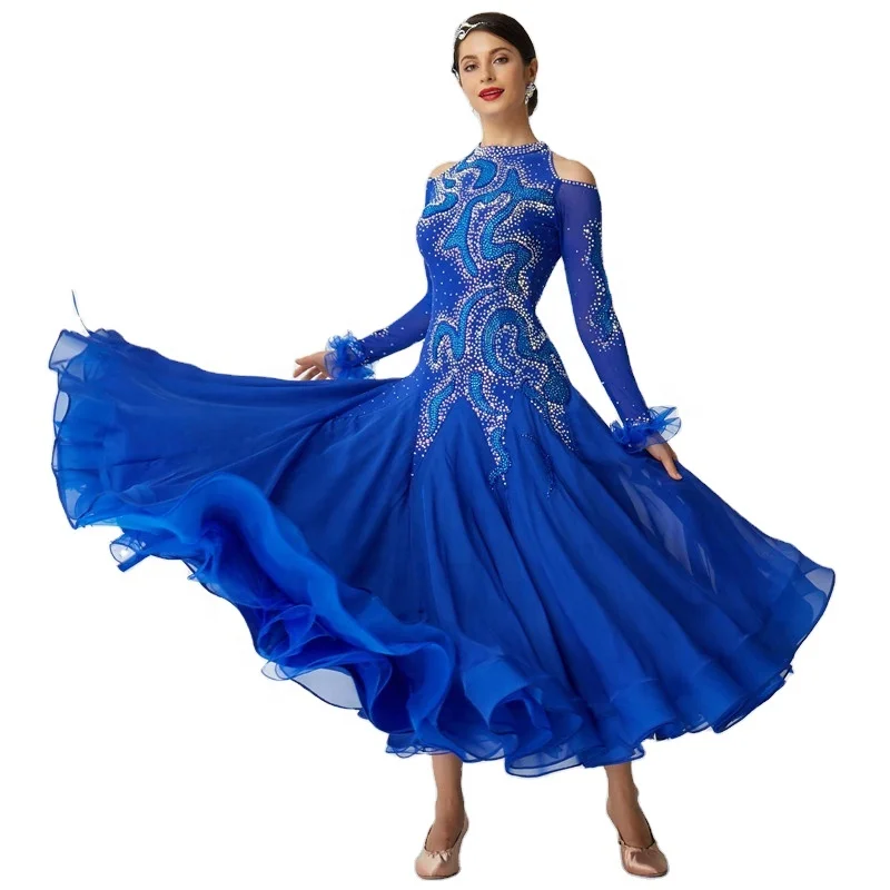 

B-2063 High Quality rhinestone blue ballroom dance competition dresses smooth dresses woman waltz dance dress for sale, Customized
