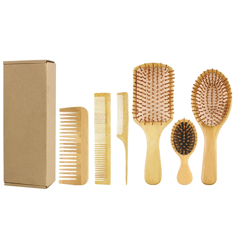 

Wholesale Custom Logo Eco Friendly Detangling Massage Paddle Box Packing Bamboo Hair Brush, Natural color