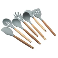 

Fashion design 7pcs Amazon Best Seller Kitchen Wood Handle Silicone Non-stick Cooking or Baking Utensils Set