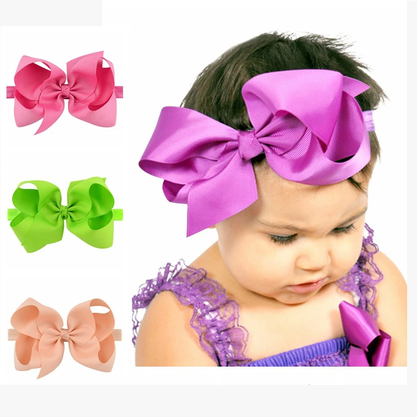 

Mia Free Shipping Girls  Ribbon Bowknot Hair Bow Attched On Elastic Head Band Baby Hair Band Accessories, Picture shows