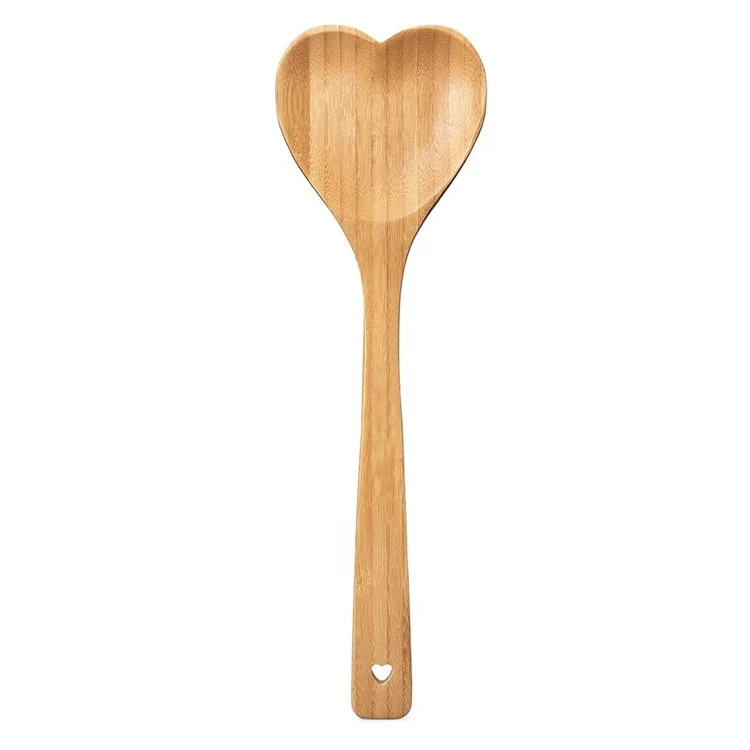 

Heart Shape Kitchen Utensil Bamboo Wooden Serving Mixing Spoon For Cooking, Natural