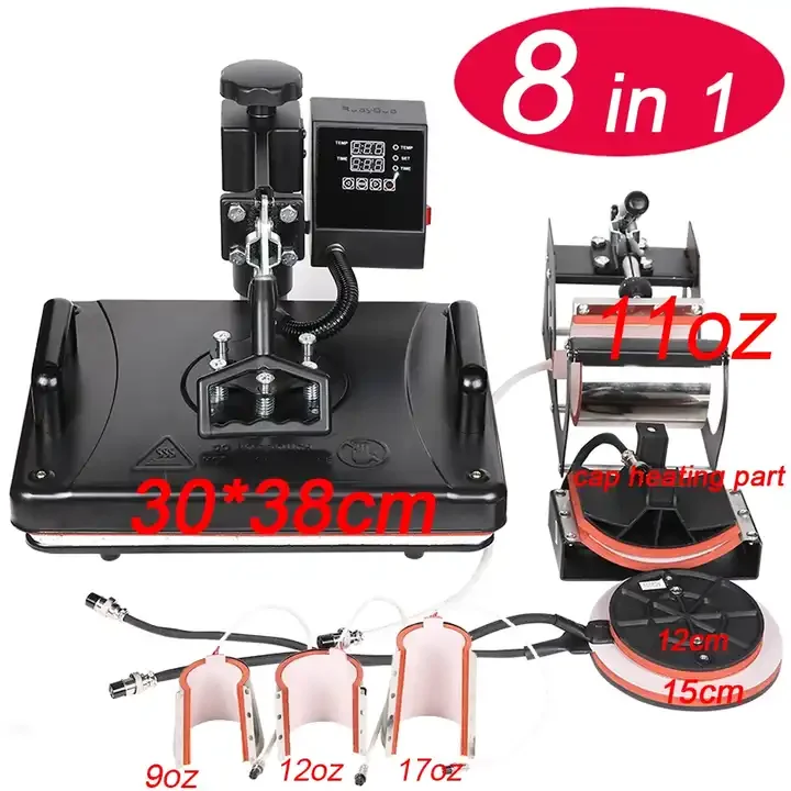 

RubySub Combo Heat Press Machine Mugs Cup T shirt Printing Machine T Shirt Sublimation Machine 8 in 1 Heat Transfer