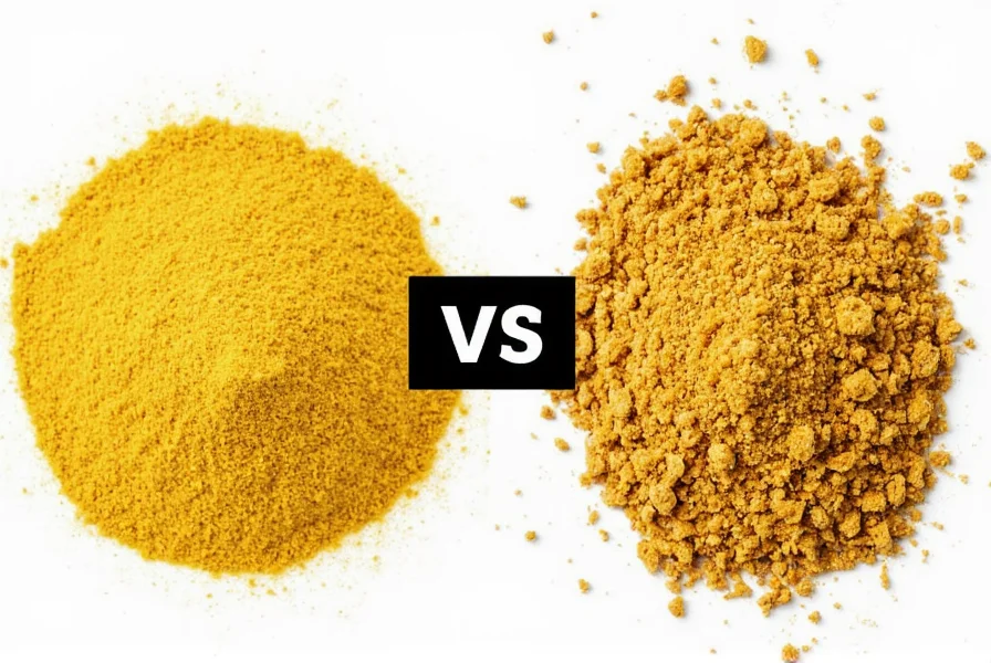 Dried mustard powder in spice jar next to prepared yellow mustard