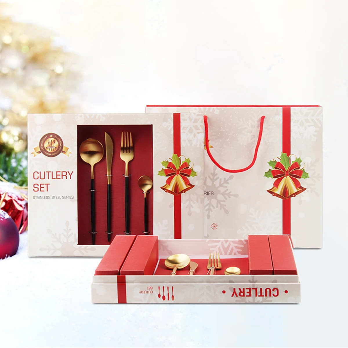 

Luxury Christmas cutlery set 24pcs box stainless steel 24pcs cutlery