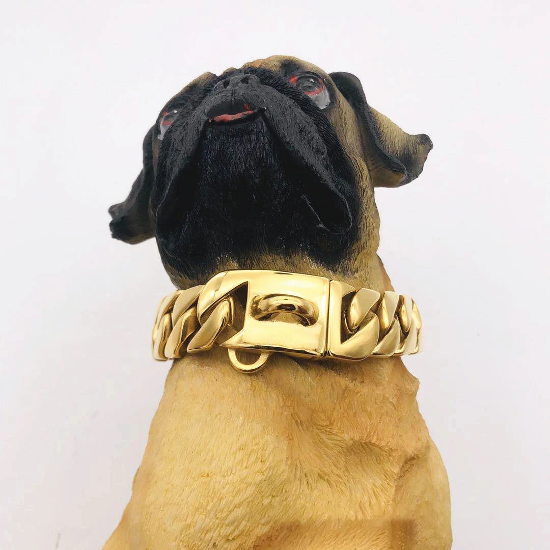 

Golden Stainless Steel Cast Chain Wholesale Big Luxury 32mm Width Dog Collar Dog Chain, Optional