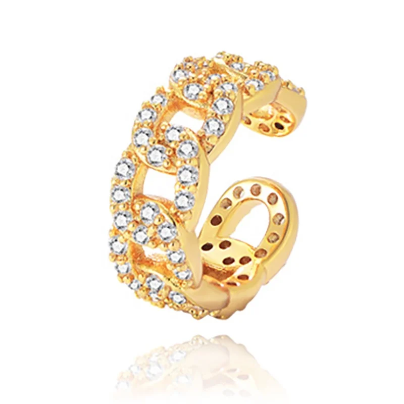 

luxury designer Paper clips chain Clip on studs ear psj brass 18k gold plated Cubic Zircon single Cuff Earrings for women girls