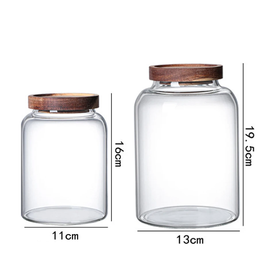 

2pc Pantry Organization and Kitchen Storage glass Airtight Canisters Sets Glass Cookie Jars with Acacia wooden Lids
