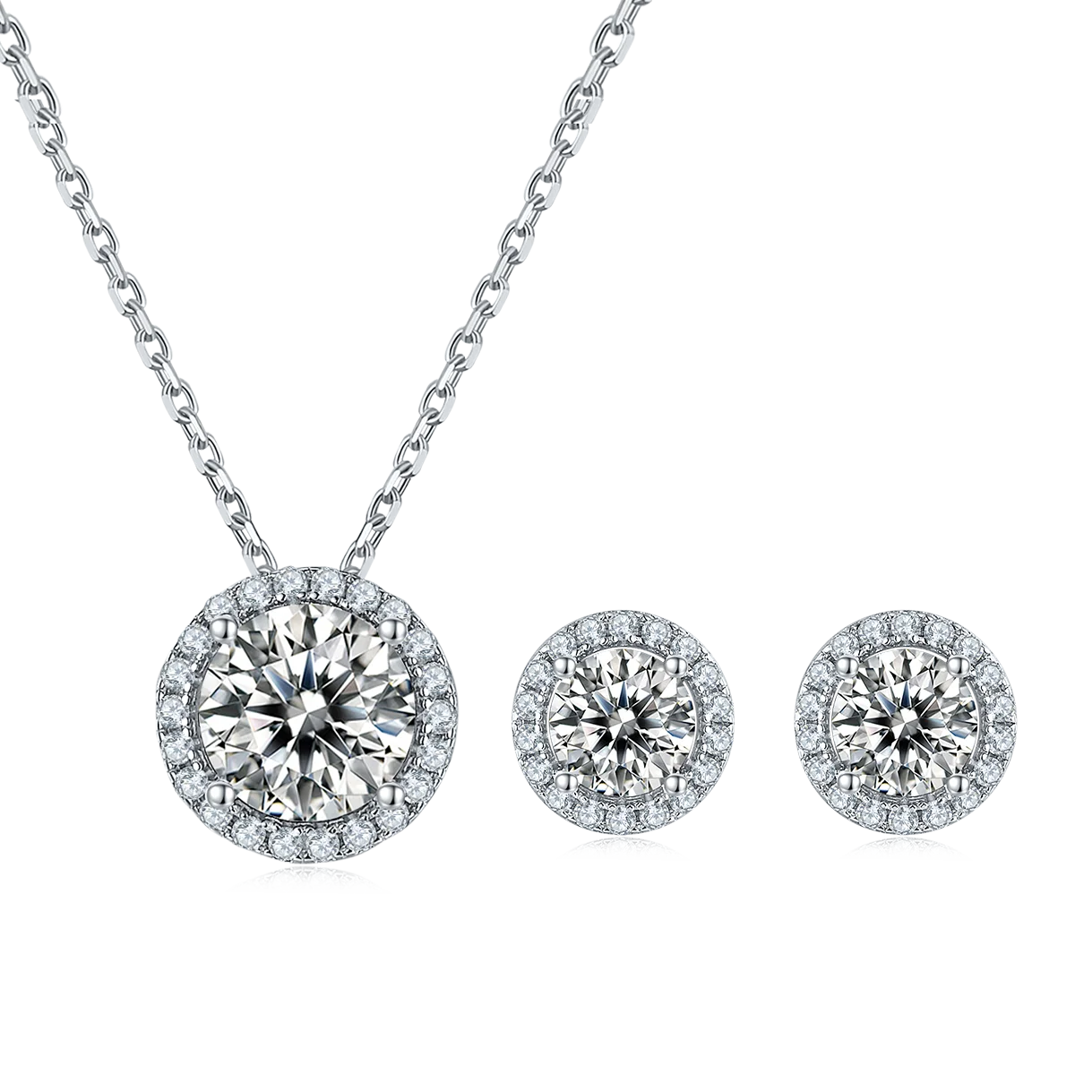 

Luxury round bag Moissan diamond pendant earring set