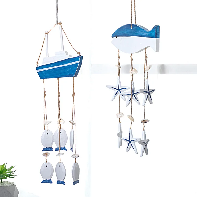 

Wall Decor Wood Home Decor Mediterranean Ocean Wind Chime Pendant Home Ornaments Gifts Wooden Crafts Shells Conch Curtain, As photo