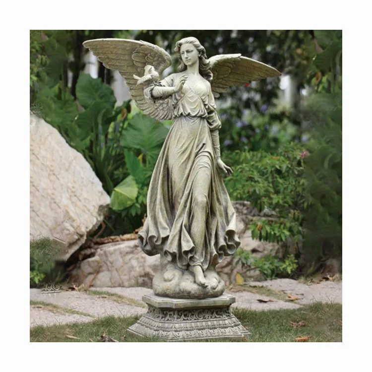 Outdoor Garden Decoration Antique Granite Marble Winged Angel Girl