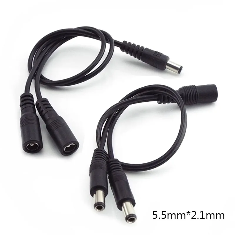 5.5mm*2.1mm 1 Female to 2 Male Way Connector DC Plug Power Splitter Cable for CCTV LED Strip Light Power Supply Adapter