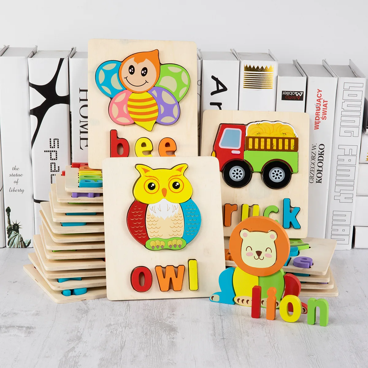 

New style the new 3D word hand-grabbing puzzle children's wooden toys early education toy traffic animal jigsaw puzzle