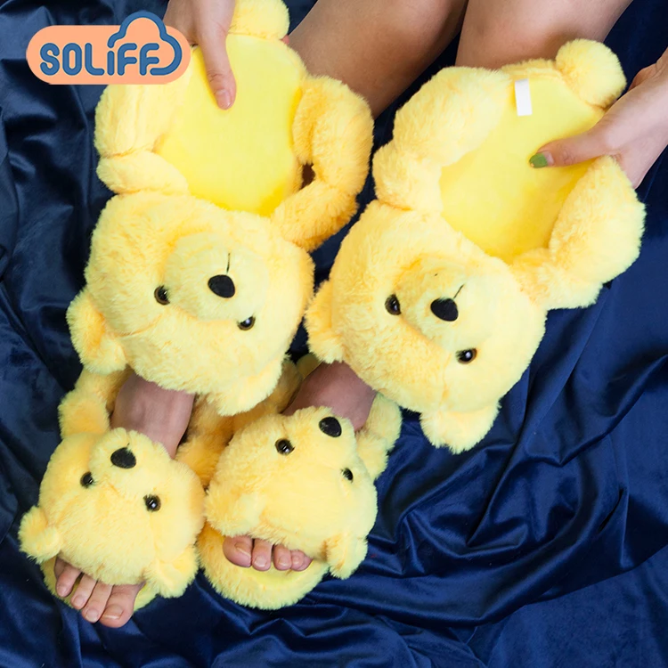 

China factory amazon hot sale teddy bear slipper indoor slipper for woman man, Pink/yellow/grey or customized