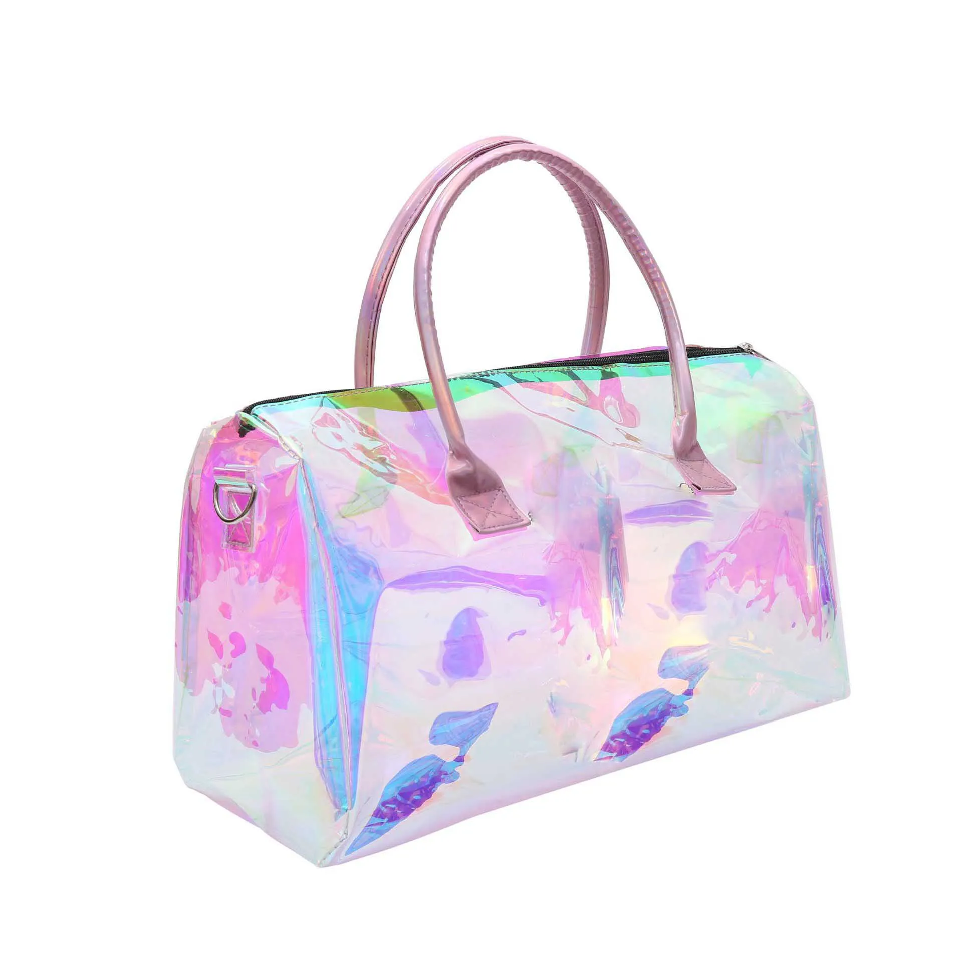 

Holographic Duffle Bag Ladies Outdoor Clear Waterproof Pvc Travel Bag Custom Colorful Transparent Gym Bag, As photos