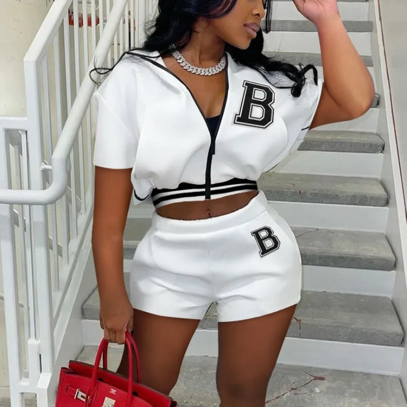 

Summer Casual 2 Piece Pants Tracksuit Workout Two Piece Crop Top Outfits T Shirt Shorts Set For Women, Green,pink,white