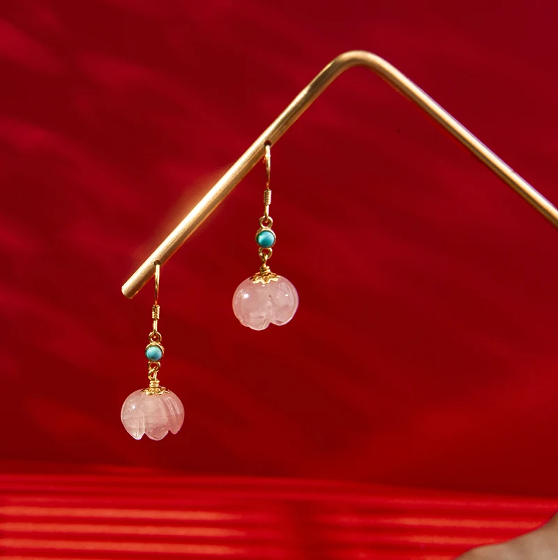 

Wholesale Handmade Pink Jade Flower Earrings Jewelry For Women